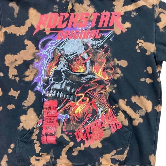 Rockstar Original Bleach Skull Hoodie sz Large Heavily Distressed Flame Graphic - Picture 4 of 16